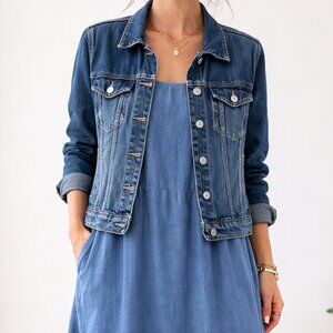 Lucky Brand Tomboy Trucker Denim Jacket Classic Button Front Women Large